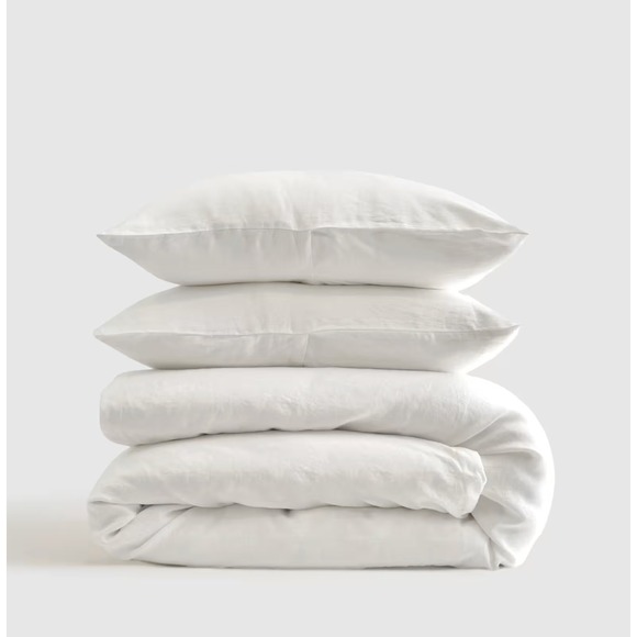 Quince European Linen Duvet Cover Setw/ Shams King/Cal King Size White